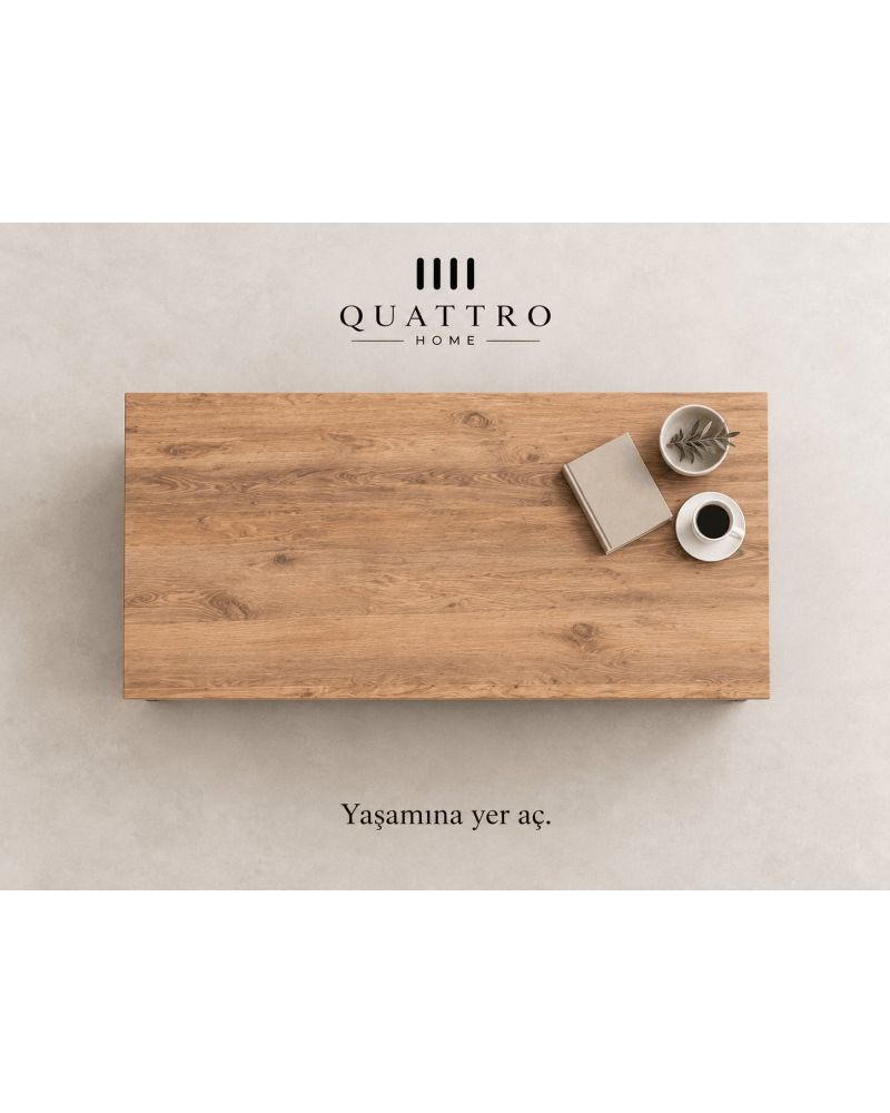 Ceviz Desenli Çift Raflı Orta Sehpa 90x50 cm