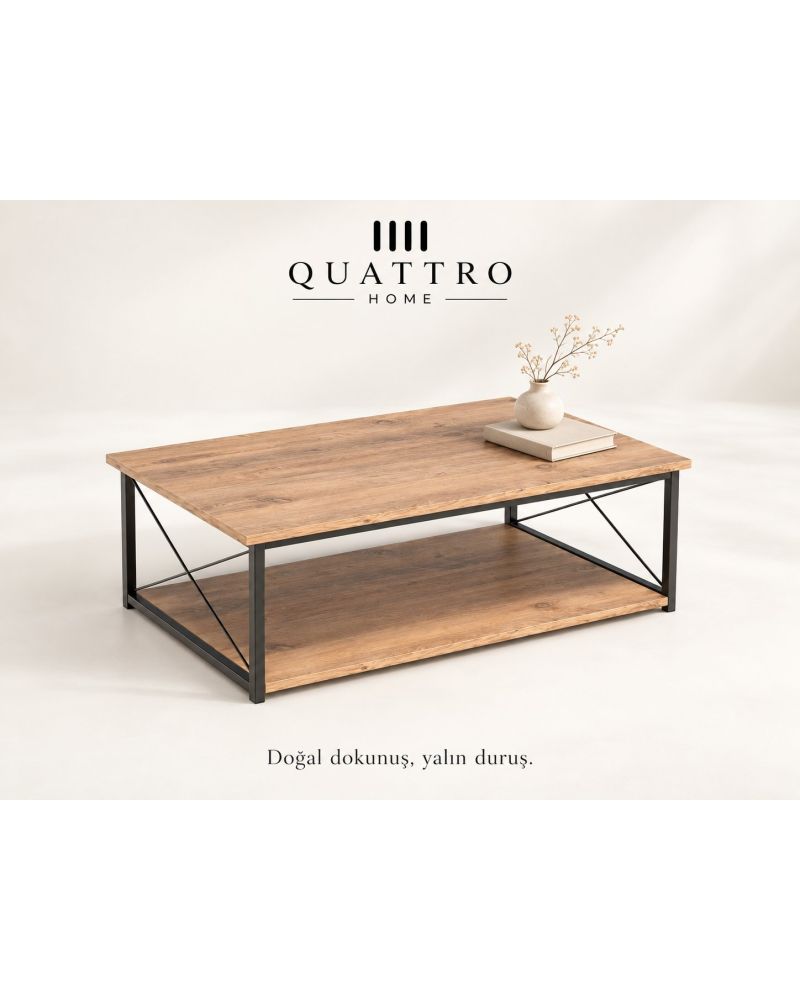 Ceviz Desenli Çift Raflı Orta Sehpa 90x50 cm