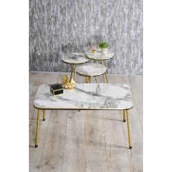 Beyaz ve Gold Metal Ayaklı 4'lü Sehpa Seti