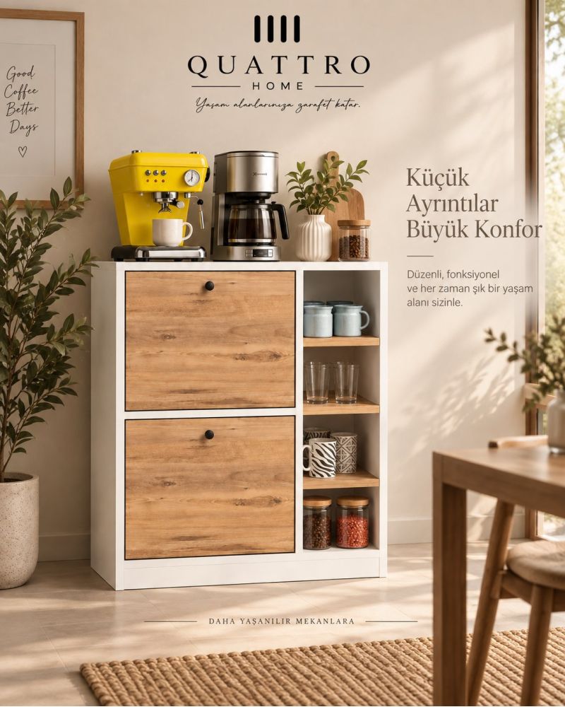 Atlantik Çam Desenli Kahve Köşesi Dolabı ve Mutfak Standı
