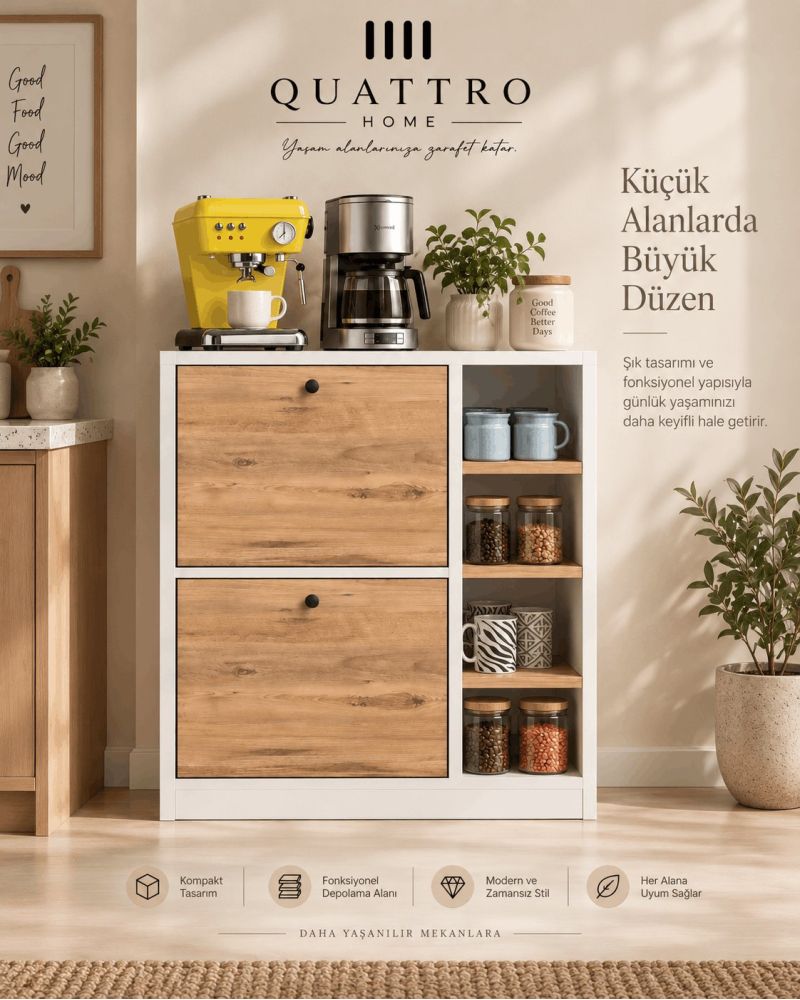 Atlantik Çam Desenli Kahve Köşesi Dolabı ve Mutfak Standı