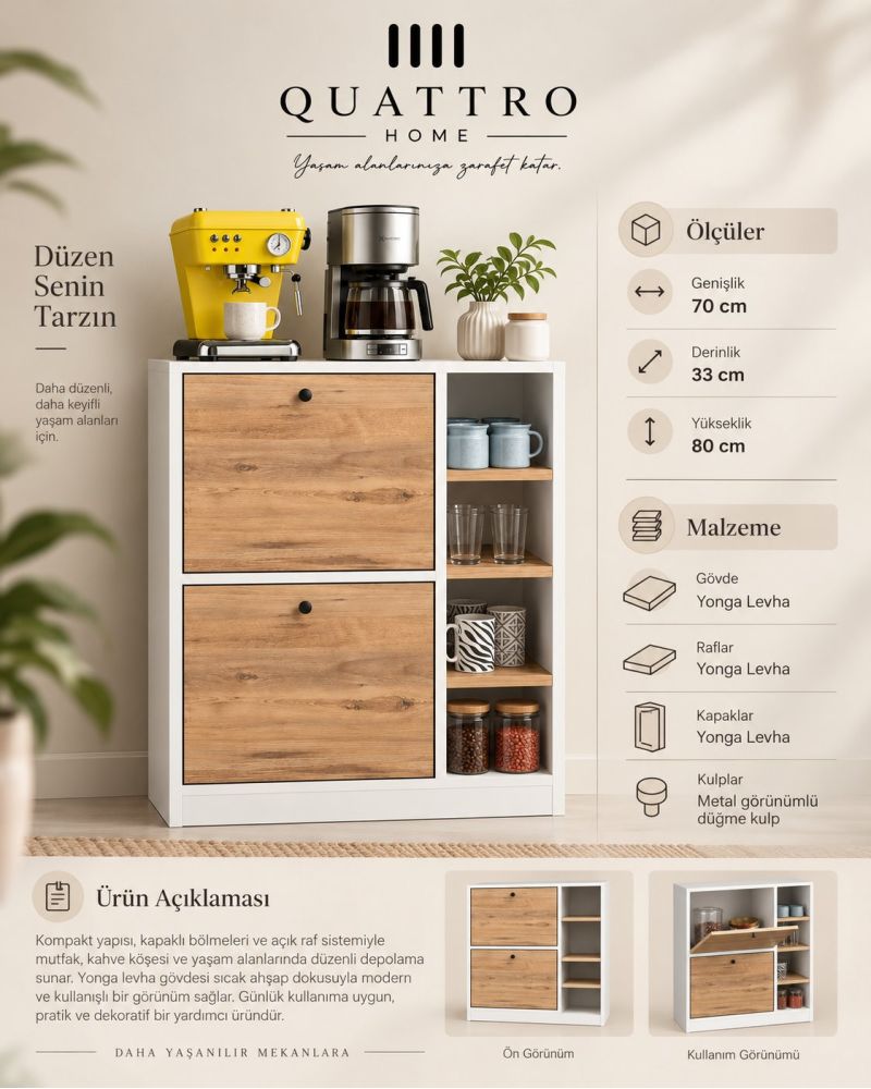 Atlantik Çam Desenli Kahve Köşesi Dolabı ve Mutfak Standı