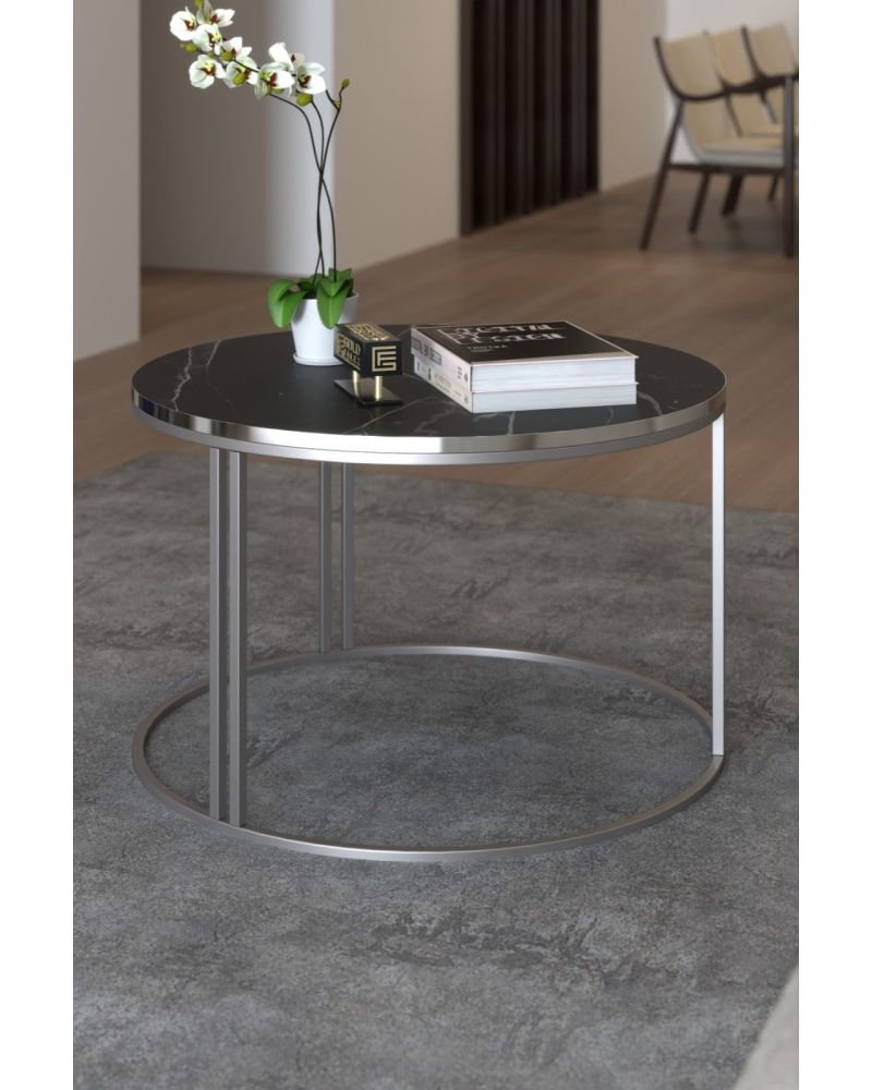 Siyah Yuvarlak Orta Sehpa 70 cm