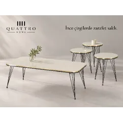 Siyah Tel Ayaklı Krem Renkli 4'lü Sehpa Seti