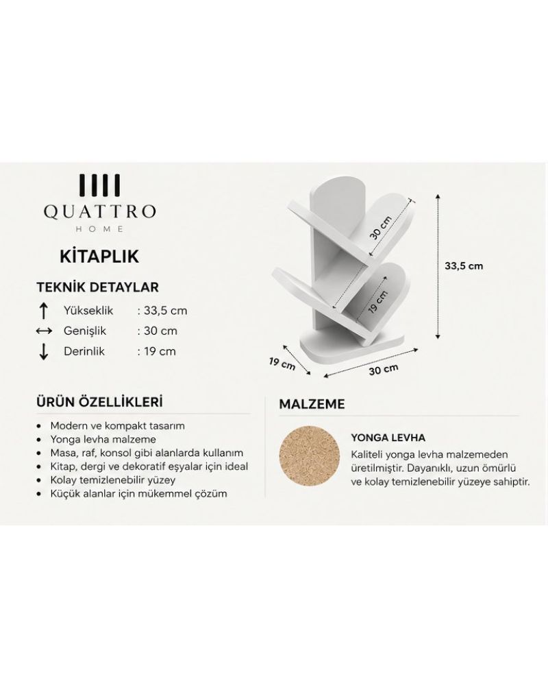 Masa Üstü Kitaplık ve Düzenleyici Beyaz