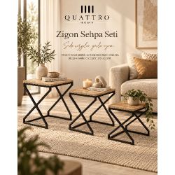 3'lü Zigon Sehpa Seti Kahverengi Atlantik Çam Desenli