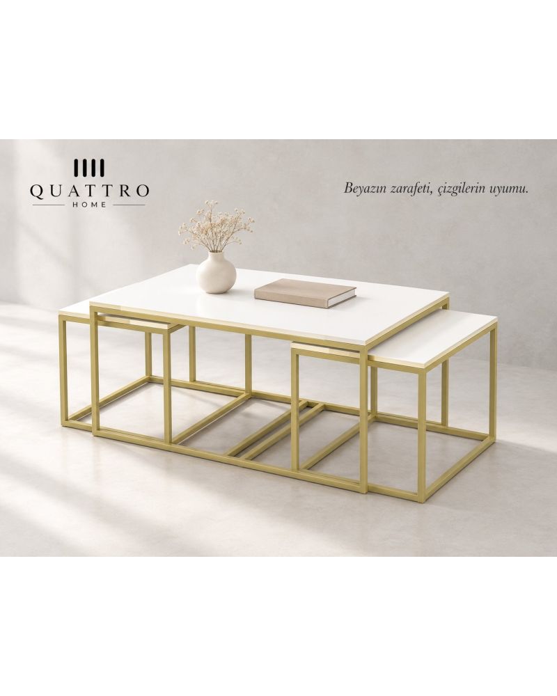 Beyaz Gold 4'lü Orta ve Zigon Sehpa Seti