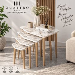 Ekru 4'lü Zigon Sehpa Seti