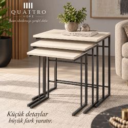 Ekru Traverten Desenli 3'lü Zigon Sehpa Seti