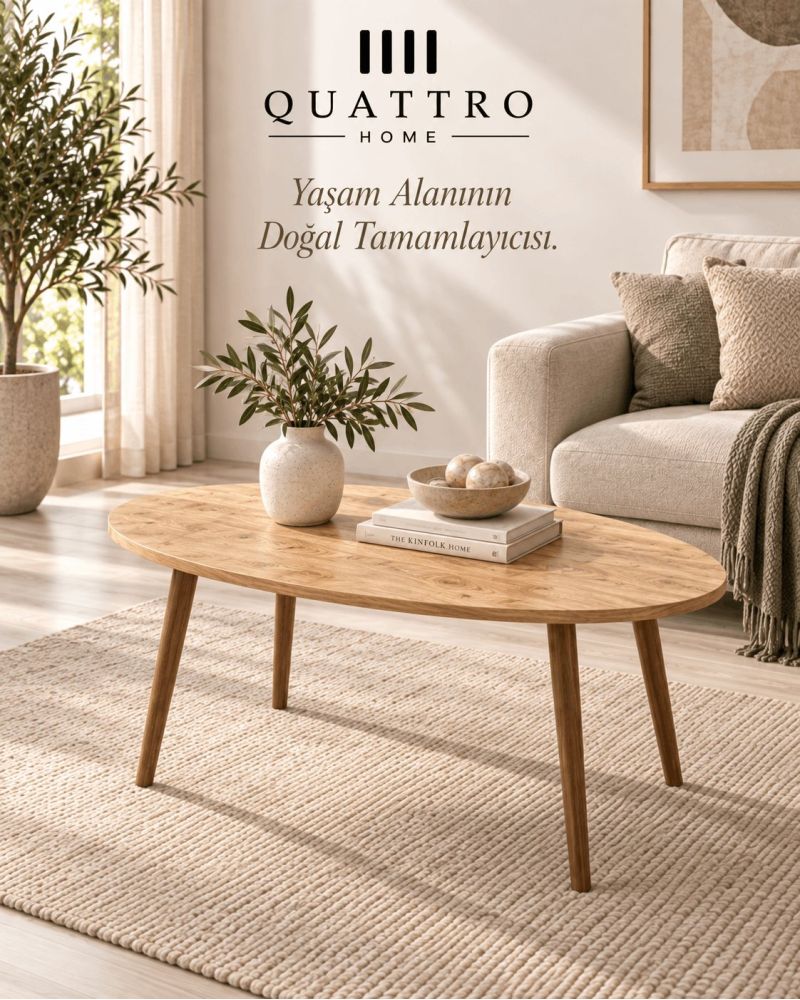 4'lü Kahverengi Torna Ayaklı Orta ve Zigon Sehpa Seti