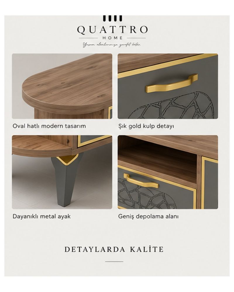 Kahverengi Gold Detaylı TV Ünitesi 160 cm