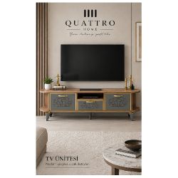 Kahverengi Gold Detaylı TV Ünitesi 160 cm