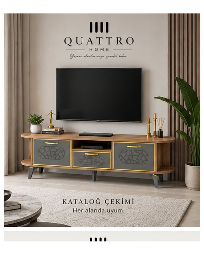 Kahverengi Gold Detaylı TV Ünitesi 160 cm