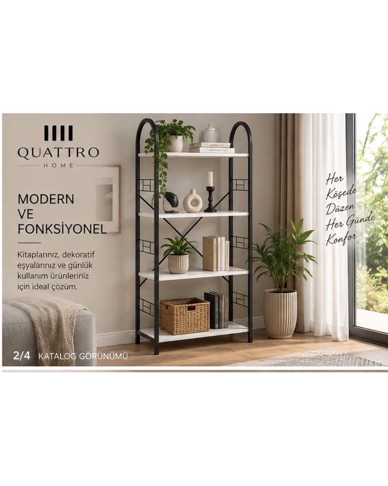 Metal Kitaplık Beyaz 150 cm 4 Raflı Çok Amaçlı Raf Ünitesi