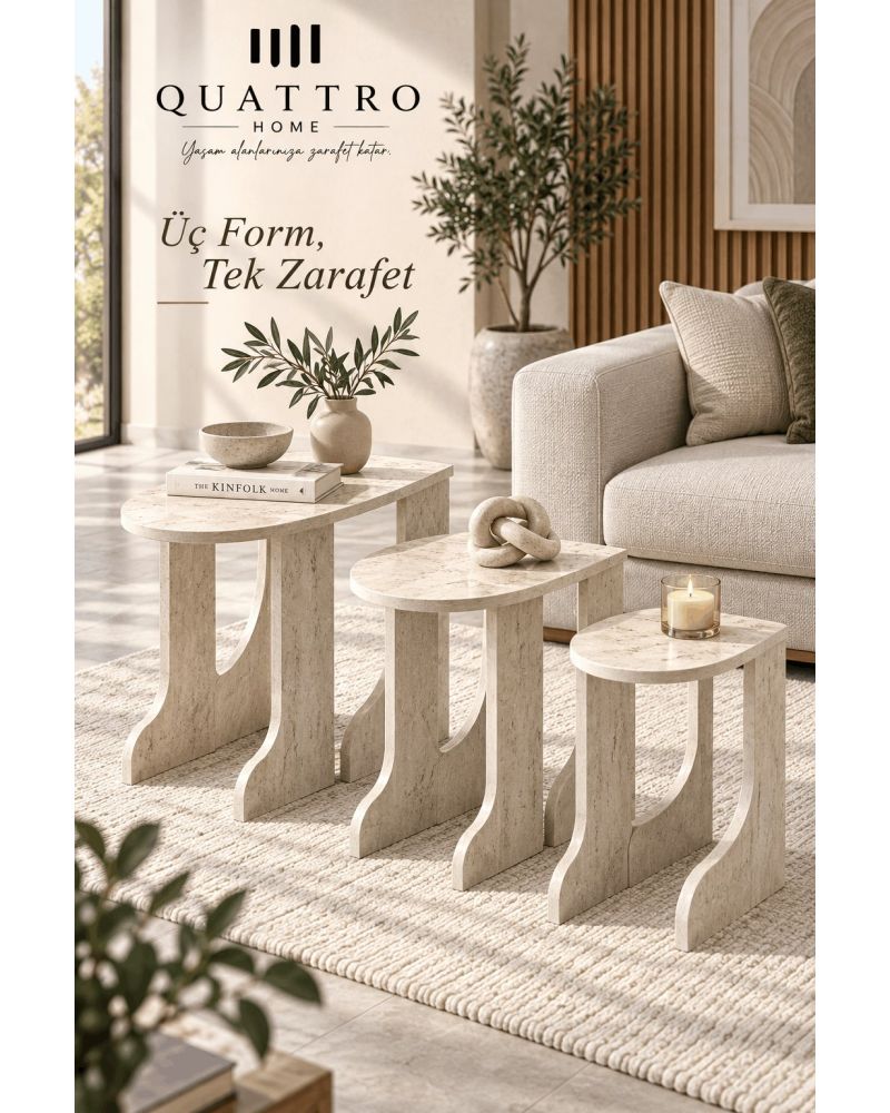 Ekru 3'lü Zigon Sehpa Seti