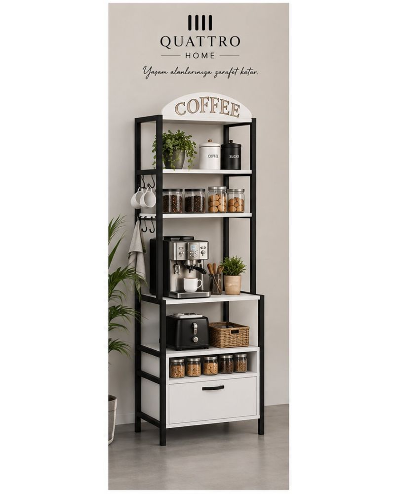 Metal Kahve Köşesi ve Mutfak Düzenleyici Stand 196 cm Beyaz