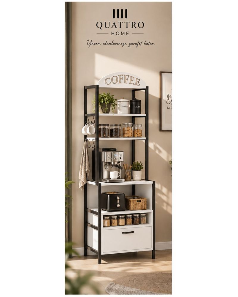 Metal Kahve Köşesi ve Mutfak Düzenleyici Stand 196 cm Beyaz