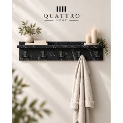 5'li Duvar Askılığı ve Raflı Portmanto - Siyah Mermer Desenli 80 cm
