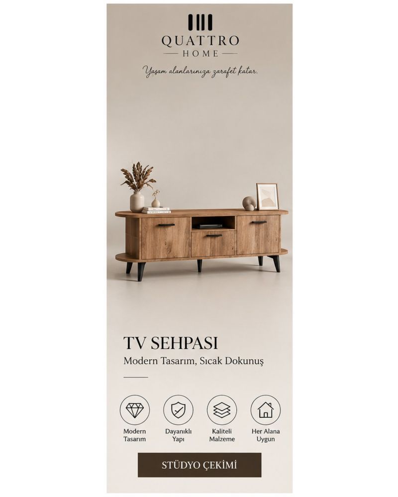 MİRA TV Sehpası 160 cm Metal Ayaklı Modern Konsol Ünitesi