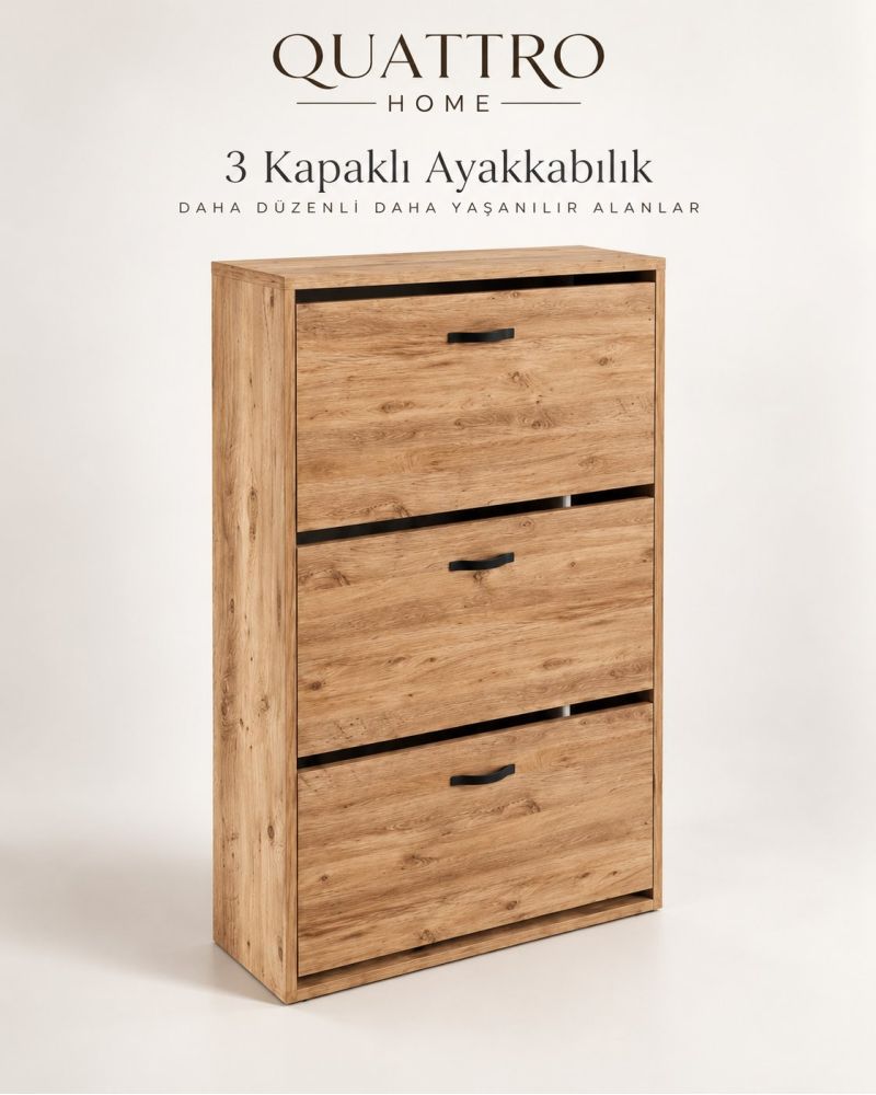 Düşer Kapaklı Ayakkabılık Kahverengi 74 cm