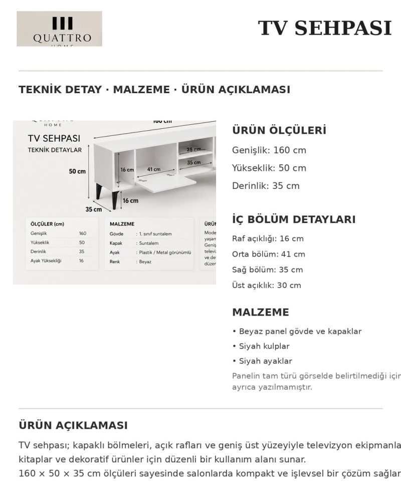 Suntalam TV Sehpası Suntalam Beyaz 160x35 cm