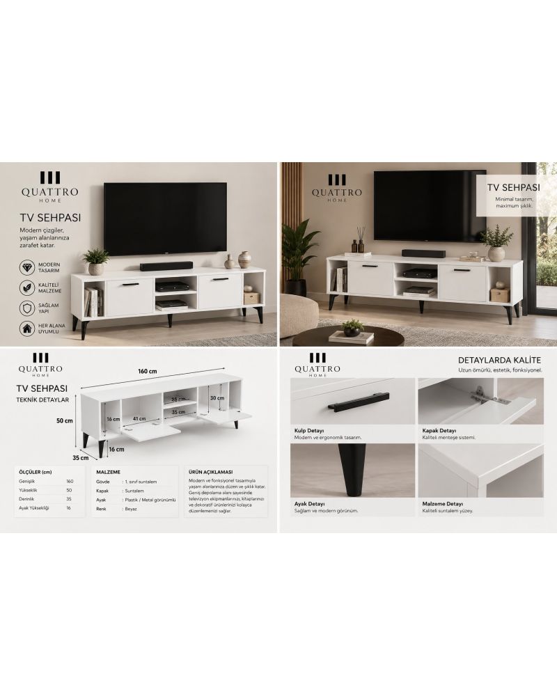 Suntalam TV Sehpası Suntalam Beyaz 160x35 cm