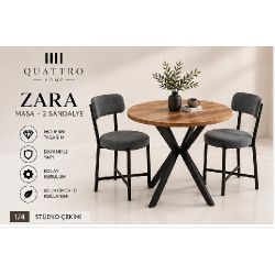 Gri Yemek Masası ve 2 Adet Sandalye Seti 70 cm