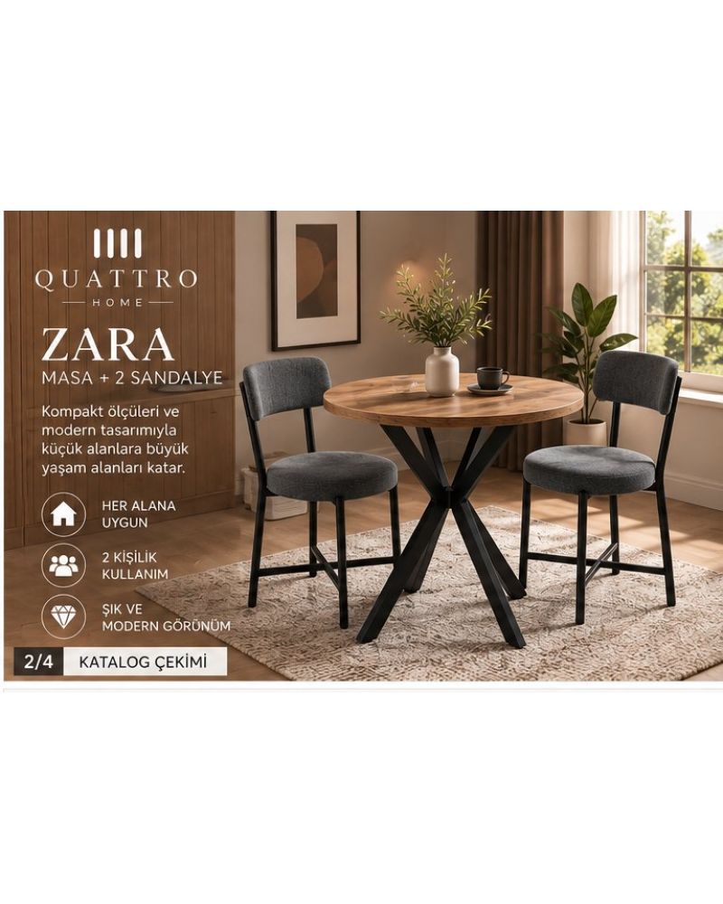 Gri Yemek Masası ve 2 Adet Sandalye Seti 70 cm