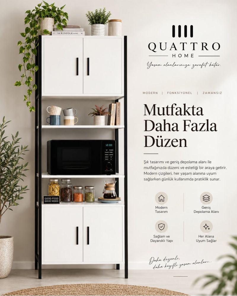 Metal Ayaklı Beyaz Fırın Dolabı ve Kiler Düzenleyici