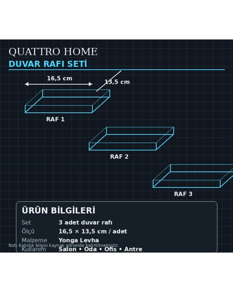 3'lü Kare Duvar Rafı Seti Mermer Desenli Beyaz