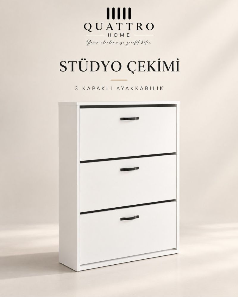 Düşer Kapaklı Ayakkabılık Beyaz 74 cm