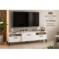 Metalik Beyaz TV Sehpası 160x40 cm
