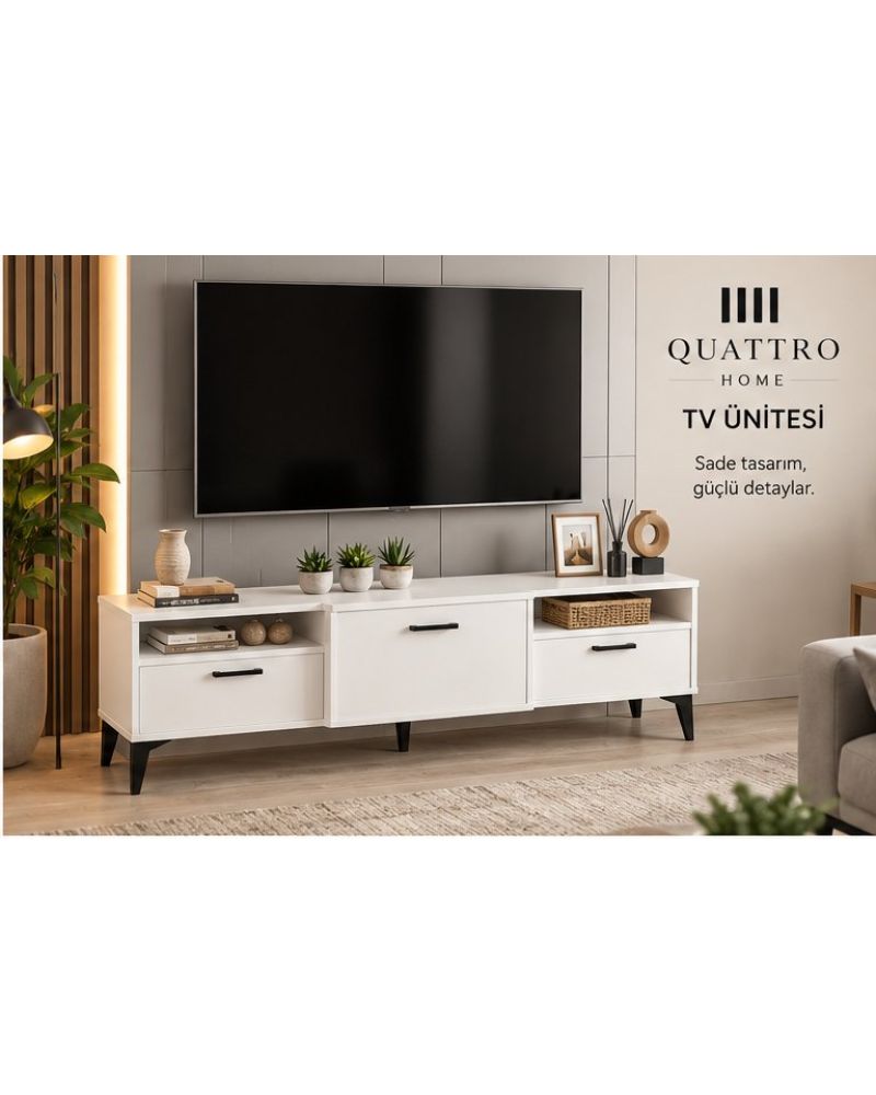 Metalik Beyaz TV Sehpası 160x40 cm
