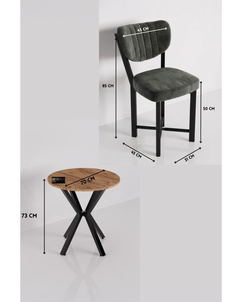 70 cm Yuvarlak Yemek Masası ve 2 Adet Gri Sandalye Seti