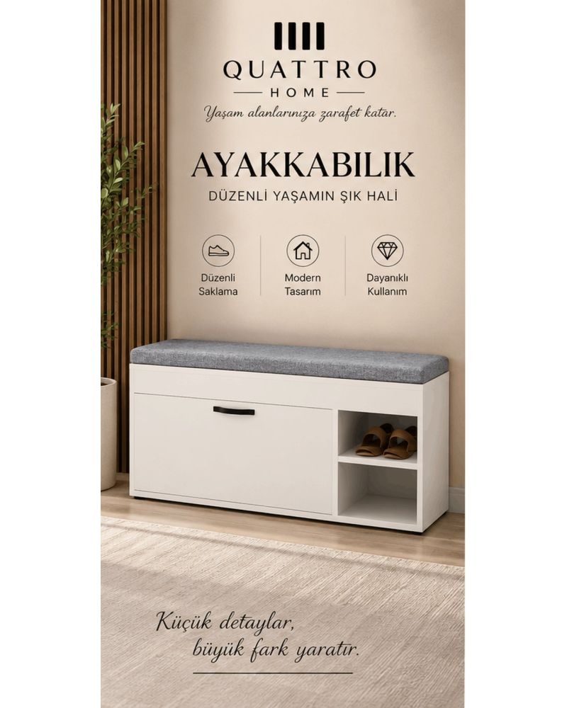 Puflu Ayakkabılık Bench Beyaz 90 cm