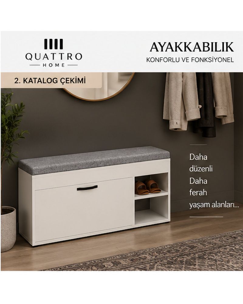 Puflu Ayakkabılık Bench Beyaz 90 cm