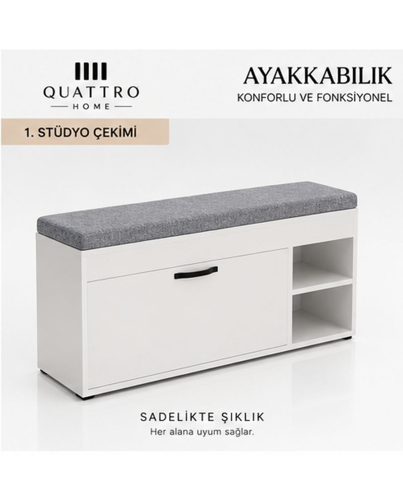 Puflu Ayakkabılık Bench Beyaz 90 cm