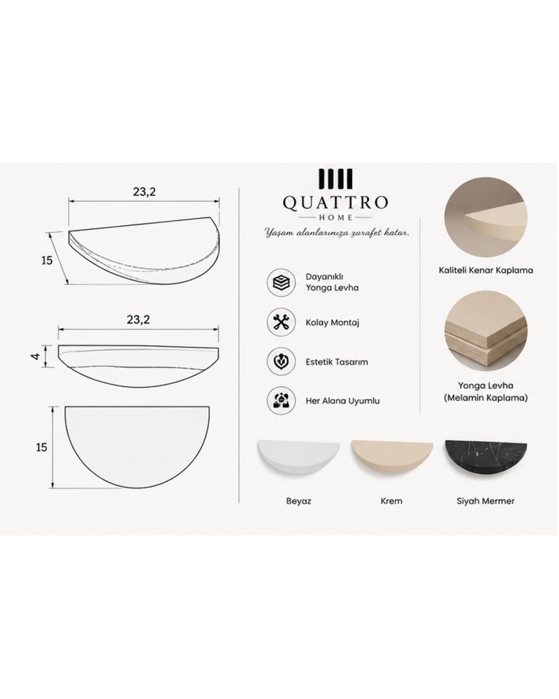 3'lu Oval Duvar Rafı Seti Beyaz
