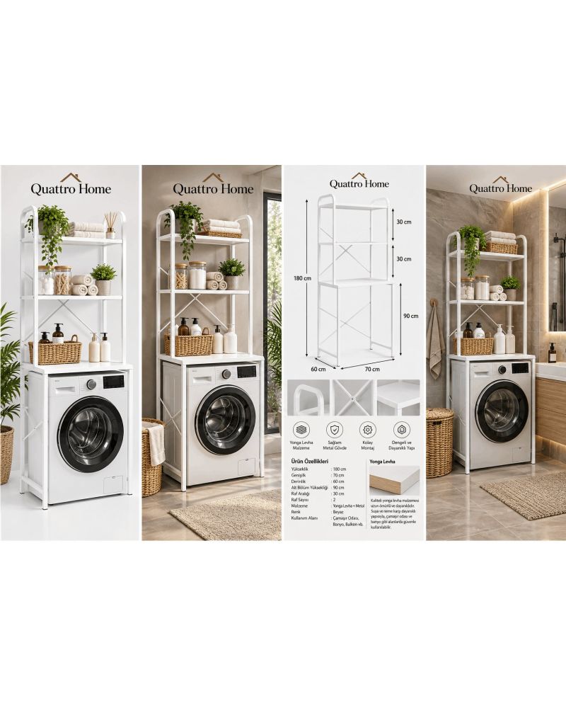 Çamaşır Makinesi Üstü Raf Düzenleyici Beyaz 70 cm