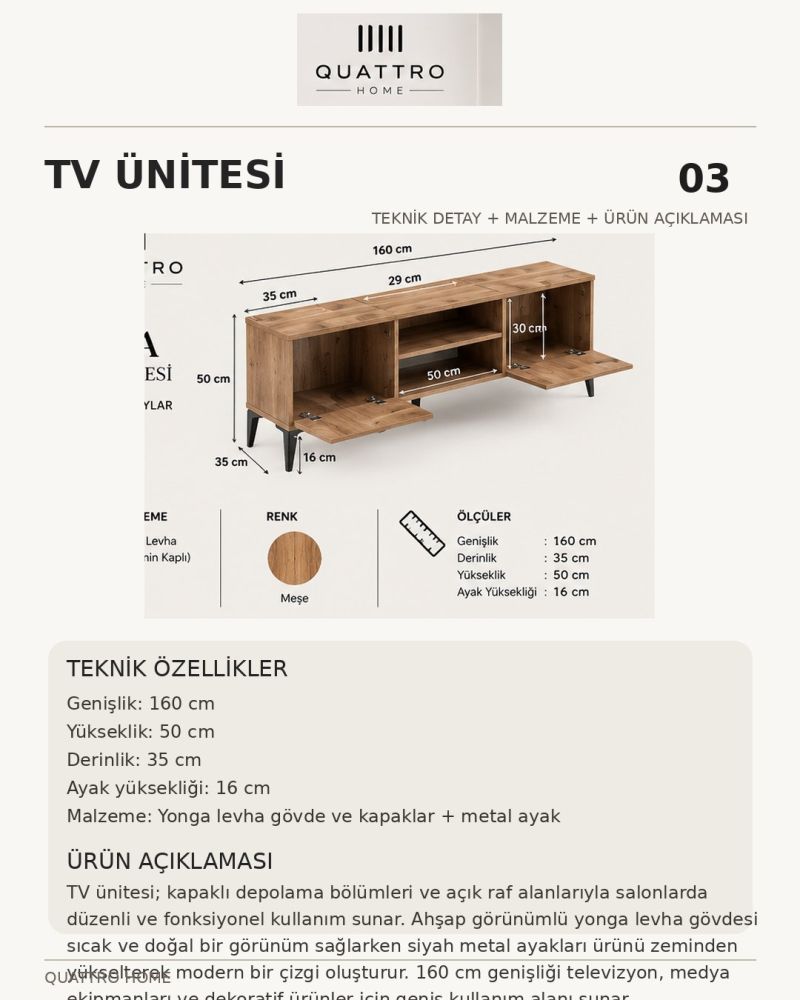 Suntalam Kahverengi TV Sehpası 160x35 cm