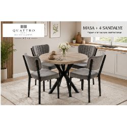 Bej Masa ve 4 Adet Antrasit Sandalye Yemek Masası Takımı