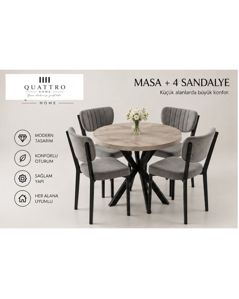 Bej Masa ve 4 Adet Antrasit Sandalye Yemek Masası Takımı
