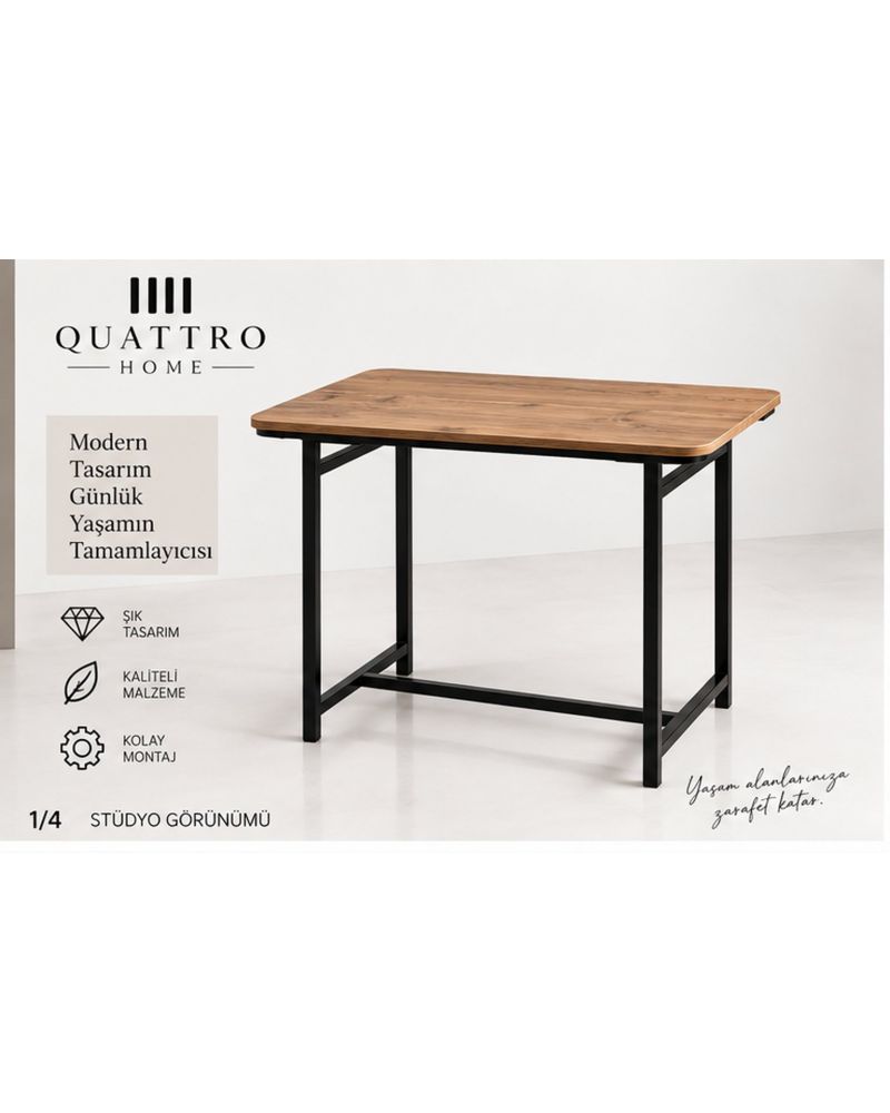 Kahverengi Suntalam Mutfak Masası Metal Ayaklı 72x52 cm