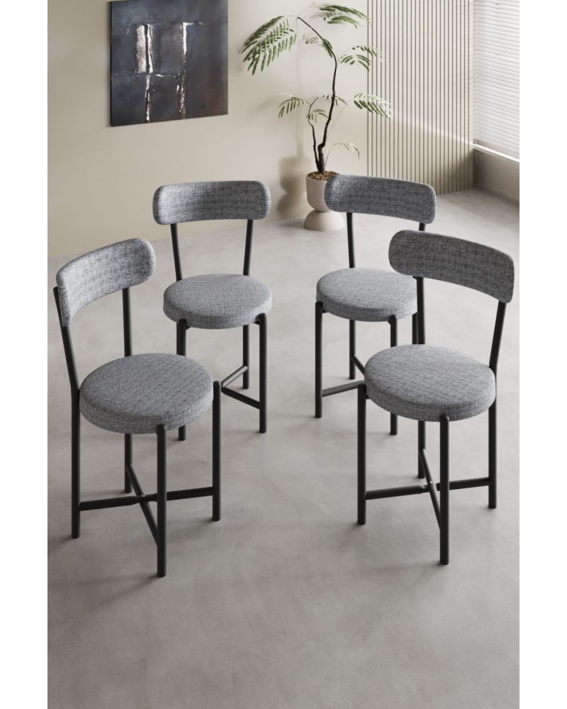Teddy Metal Sandalye Keten Gri 4'lü Set
