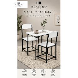 Beyaz Mutfak Masası ve 2 Sandalyeli Takım