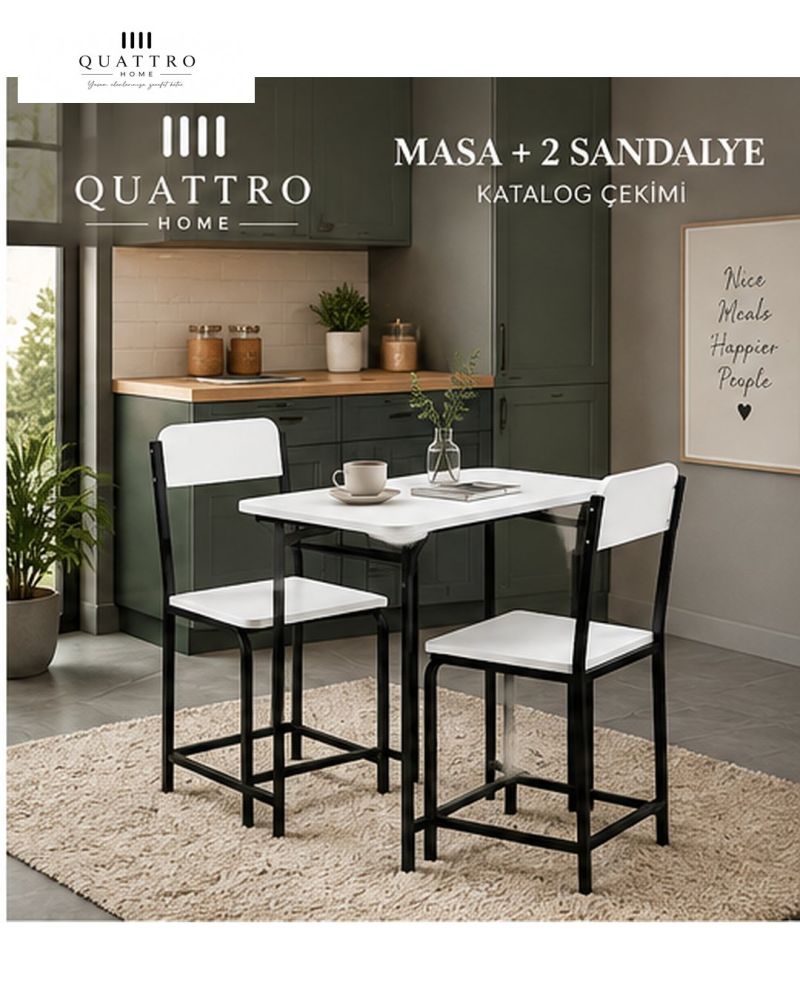 Beyaz Mutfak Masası ve 2 Sandalyeli Takım