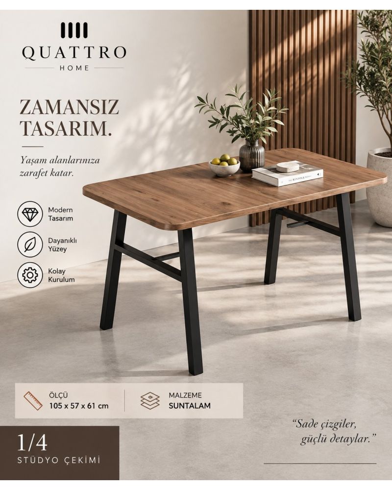 Modern Ahşap Desenli Bahçe Masası ve Metal Ayaklı Dış Mekan Masası