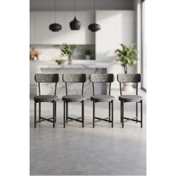 4 Adet Keten Kumaş Metal Ayaklı Modern Sandalye Seti Antrasit