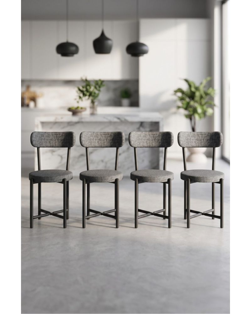 4 Adet Keten Kumaş Metal Ayaklı Modern Sandalye Seti Antrasit
