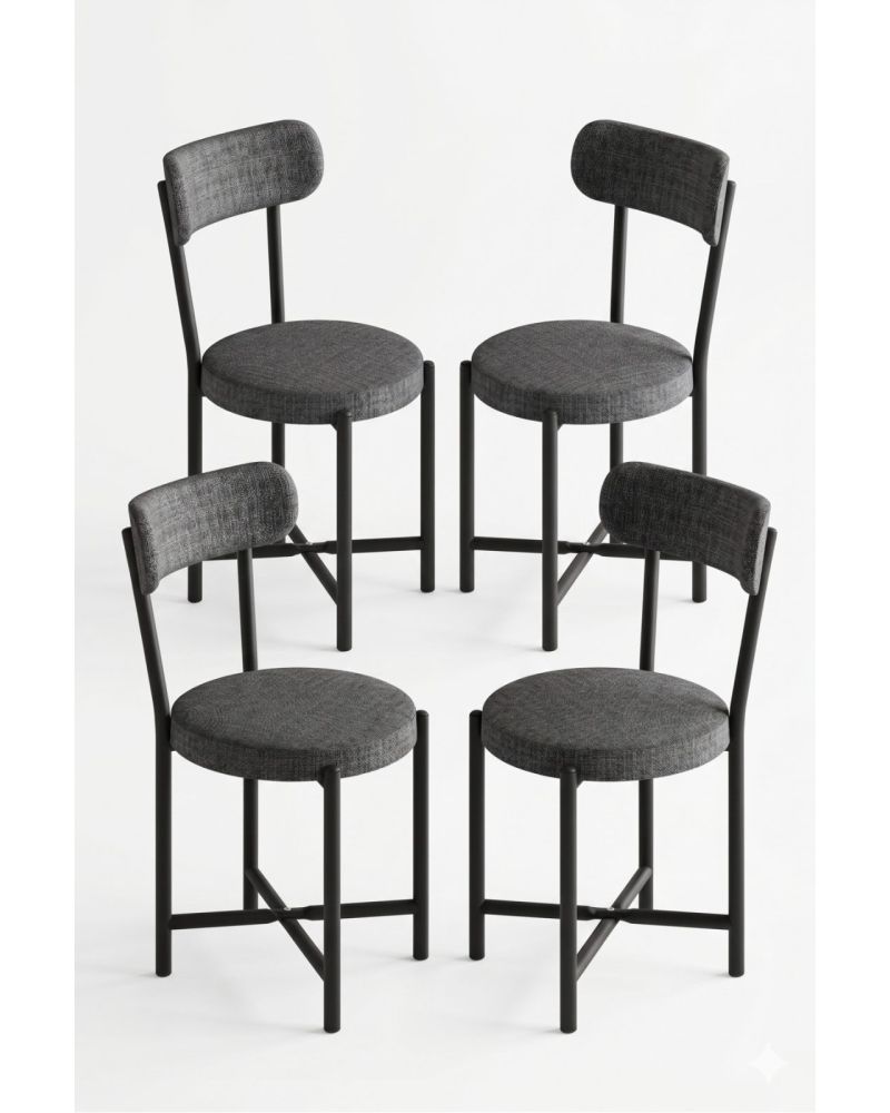 4 Adet Keten Kumaş Metal Ayaklı Modern Sandalye Seti Antrasit